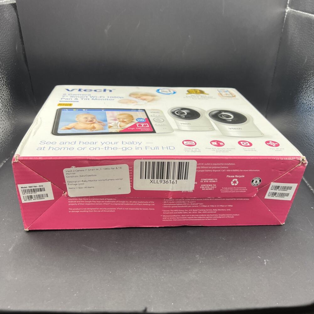Vtech 2 Camera 7" Smart Wifi 1080P Pan & Tilt Baby Monitor RM7764-2HD NEW OPEN - Picture 5 of 10
